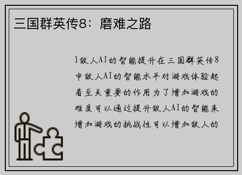 三国群英传8：磨难之路