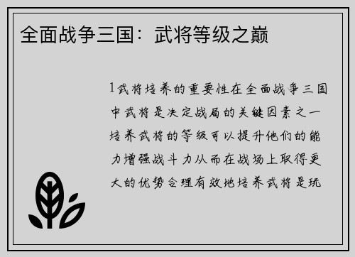 全面战争三国：武将等级之巅