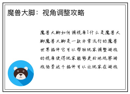 魔兽大脚：视角调整攻略